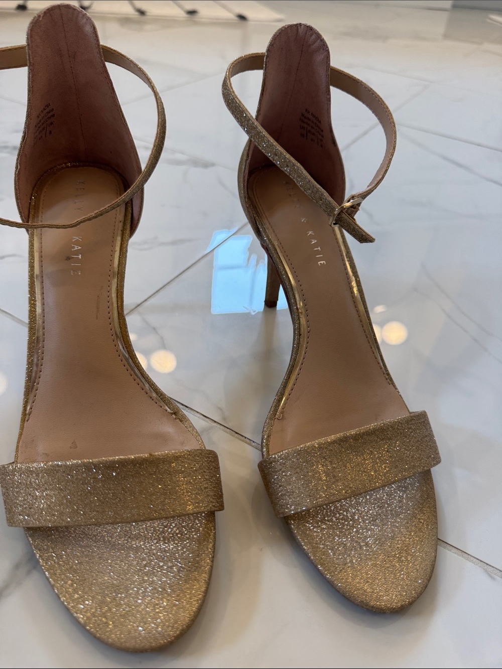 Kelly & Katie Gold Glitter Strappy High-Heel Sandals